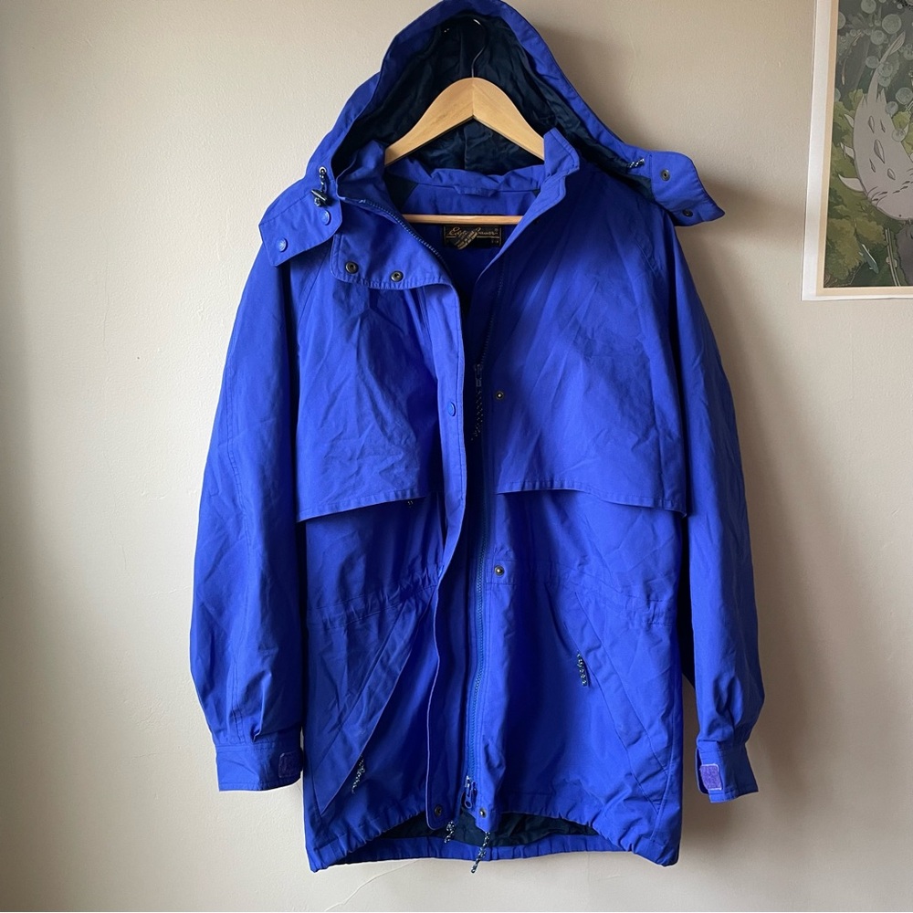 Vintage Eddie  Bauer Womens Gore-Tex Blue Hooded Jacket Sz L